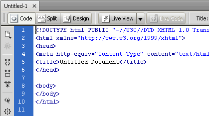 Dreamweaver screenshot showing code view