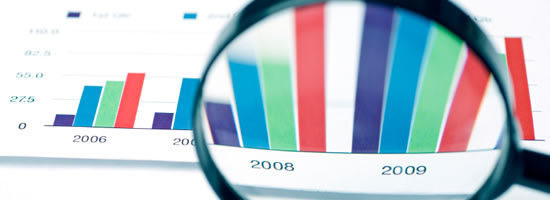 Business chart with magnifying glass